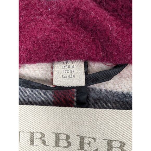 Burberry Brit Finsdale Wool Duffel Coat US 4 Red Peacoat Nova Check Toggle Hood - Picture 8 of 13